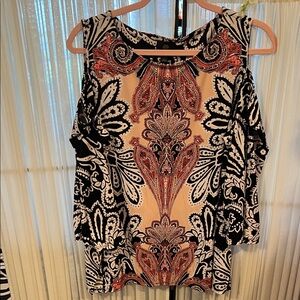 JM Collection Black and Orange Paisley Blouse